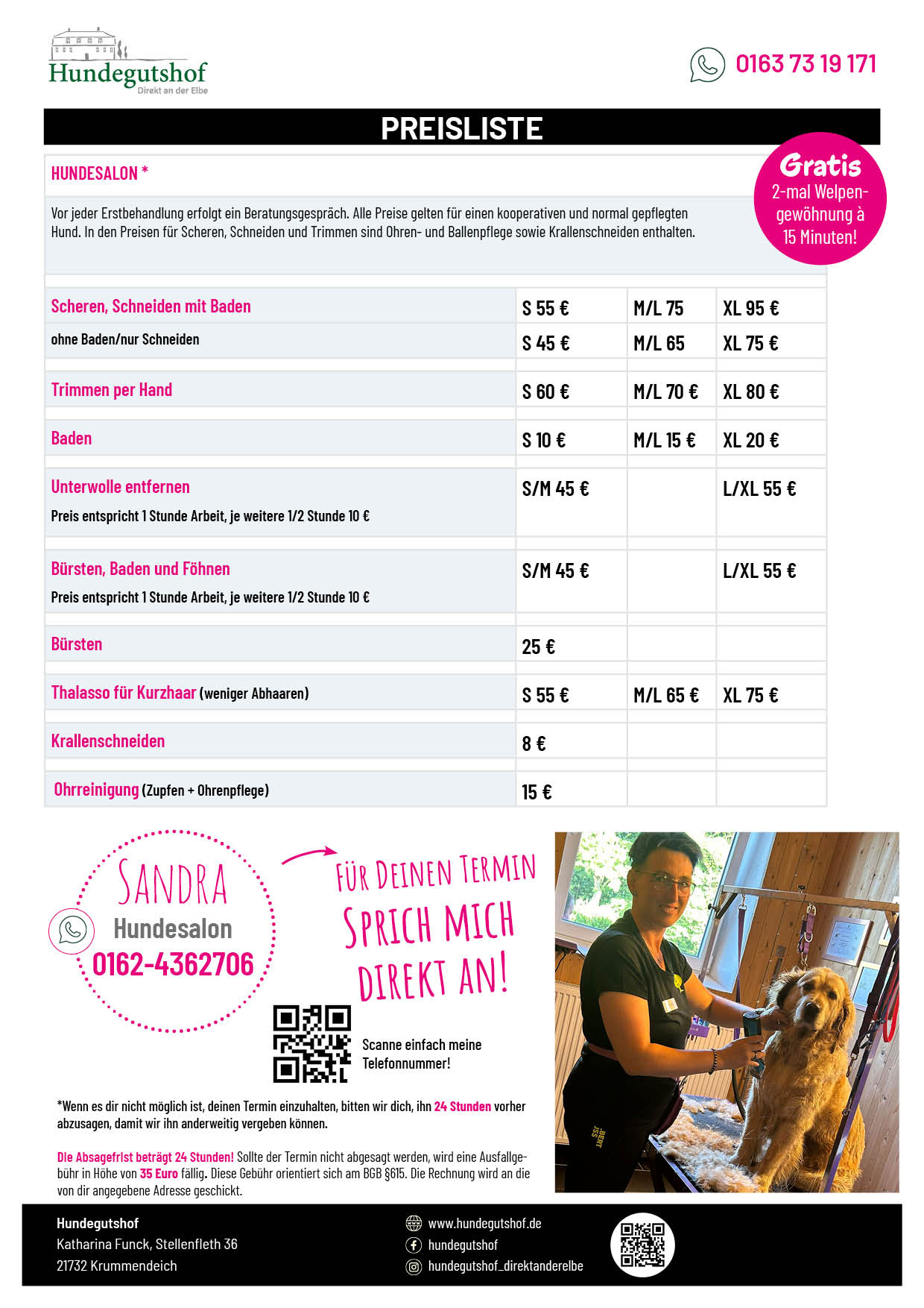 Preisliste Hundesalon Hundegutshof pink A4